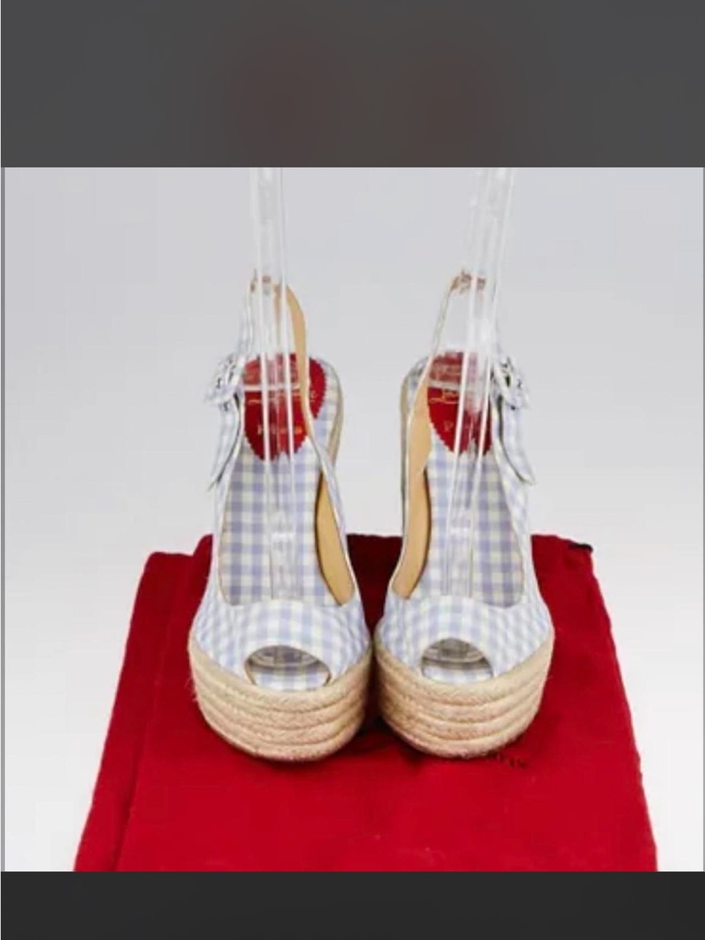 Christian Louboutin Gingham Wedge Espadrille Sandals - Light Blue/White